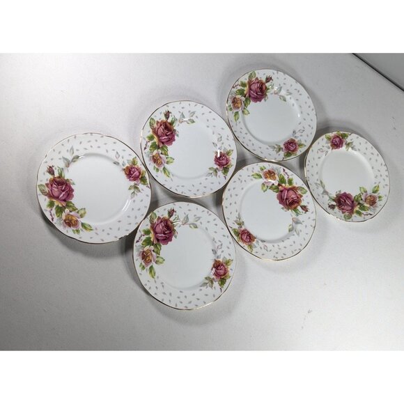 Vintage Paragon Golden Emblem set of 6 cake plates, large pink cabbage Rose - Picture 3 of 7